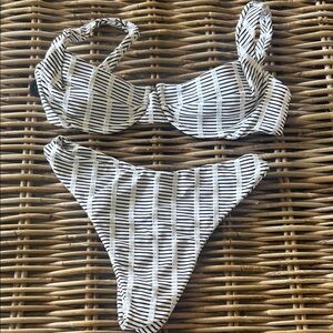 Never worn. Indah Black and White Striped Bikini.